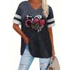 Summer V-neck 3D Love Sunflower Printed Top Fashionable Casual Short Sleeved Women's T-shirts