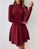 2025 Autumn/Winter European & American Women's Slimming Ribbed Dress: A-line, Half-high Collar, Long-sleeved