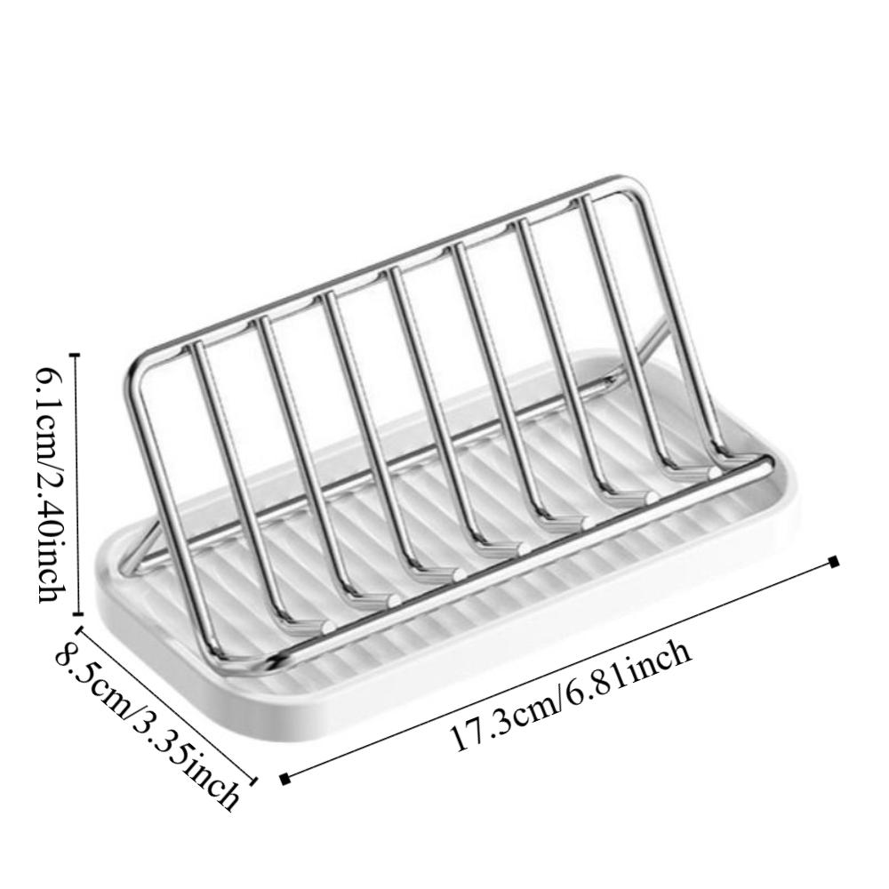 Non-slip Stainless Steel Soap Rack with Drain Tray Space Saving Bathroom Storage Rack Ventilated Rustproof Countertop Drain Tray