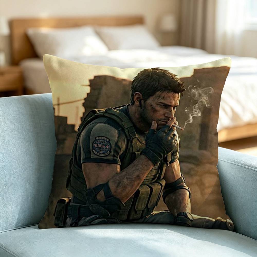 Resident Evil C-Chris Redfield Pillow Case Square Double-Sided Sofa Cushion Cover Bedroom Bedside Pillow Gift