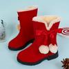 Girls Winter Snow Boots Fleece Lining Round Toe Striped Pattern Zipper Closure Ankle High PVC Sole Fabric Insole Random Style Pink Black Red
