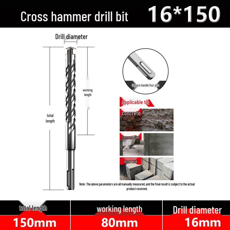 Four-Flute Extended Rotary Hammer Drill Bit for Concrete and Cement with Square Shank