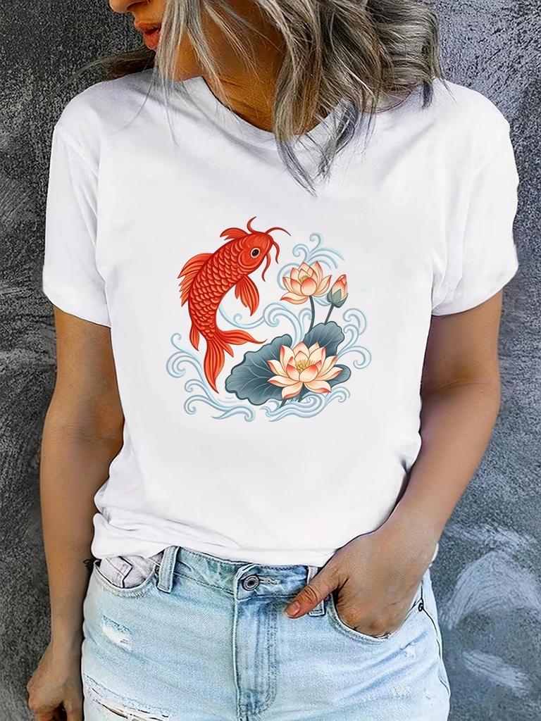 Women'S Summer Short-Sleeve Printed T-Shirts Fashionable and Casual Comfortable Flat Printing Sleeve Aesthetic Clothes