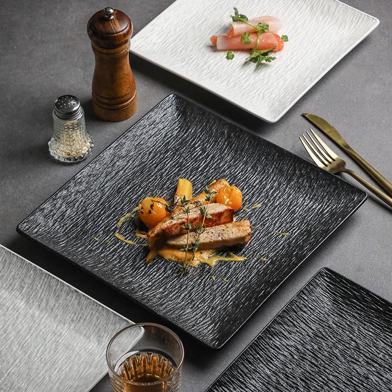 High-End Black Ceramic Square Steak Plate - Lightweight, Luxury, Stylish Dish for Home Use