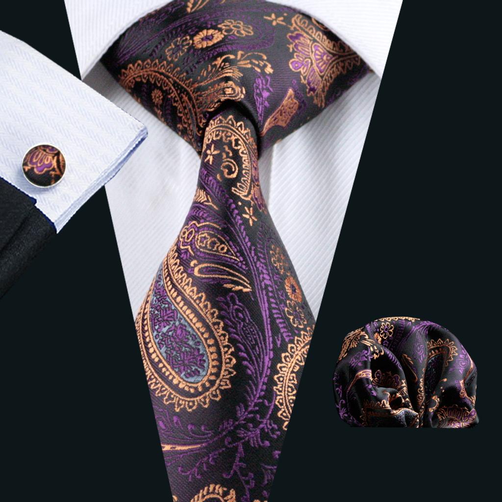 New Fashion Mens Accessory Silk Tie Set Necktie Pocket Square Cufflinks Set