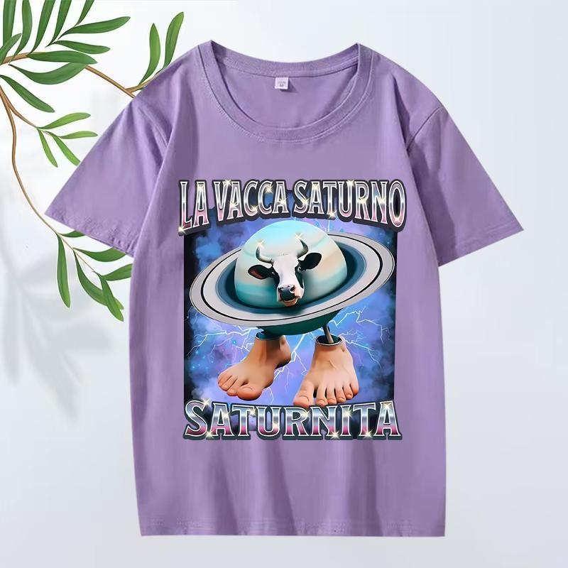 Italian Brain  La Vacca Saturno Saturnita Funny Cow Meme T Shirt Men’s Women Oversized 100% Cotton Cool Summer Print Unisex Tops