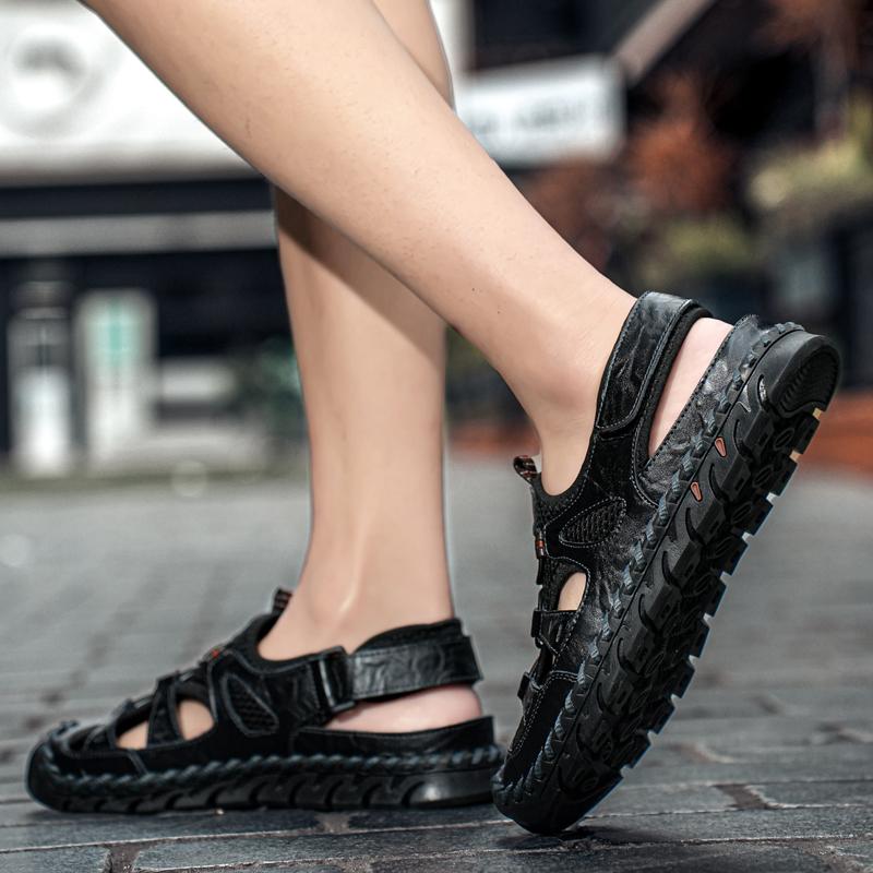 Herren Sandalen Schwarz Leder Gladiatorensandalen Outdoor Sommer Römische Sandalen Grün Strandschuhe Übergröße