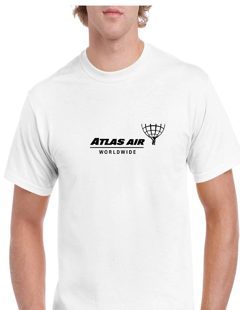 Atlas Air Black Logo American Airline White Cotton T-Shirt S-5XL 4XL