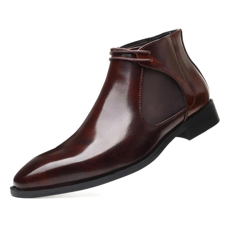 Brand Men's Boots Fashion Pointed Business Boots High Quality Patent Leather Ankle Booties Men Chelsea Boots Dress Leather Botas