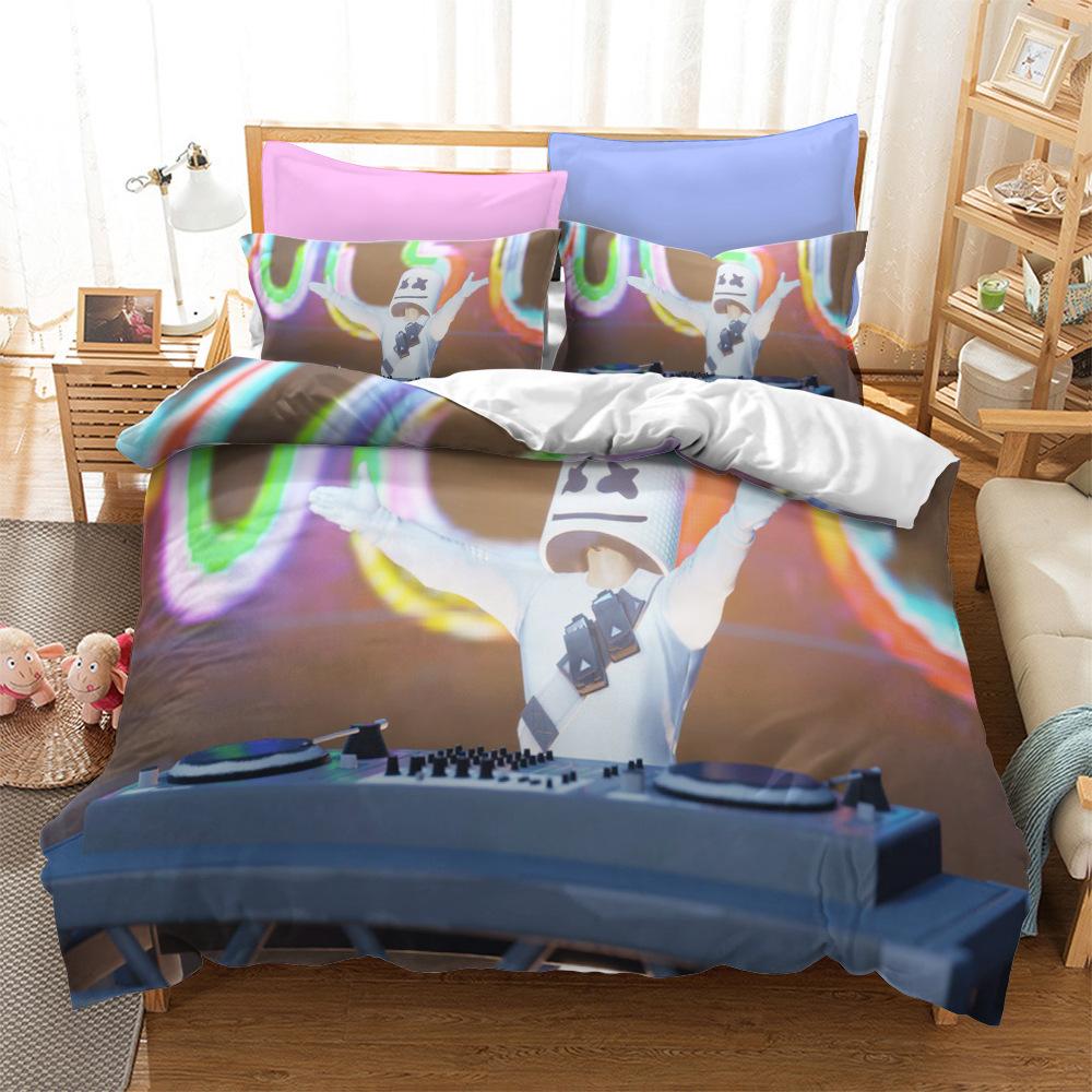 Home Textile Bedding Three-Piece Set 3D Digital Printing Cartoon Marshmallow Quilt Cover Pillowcase