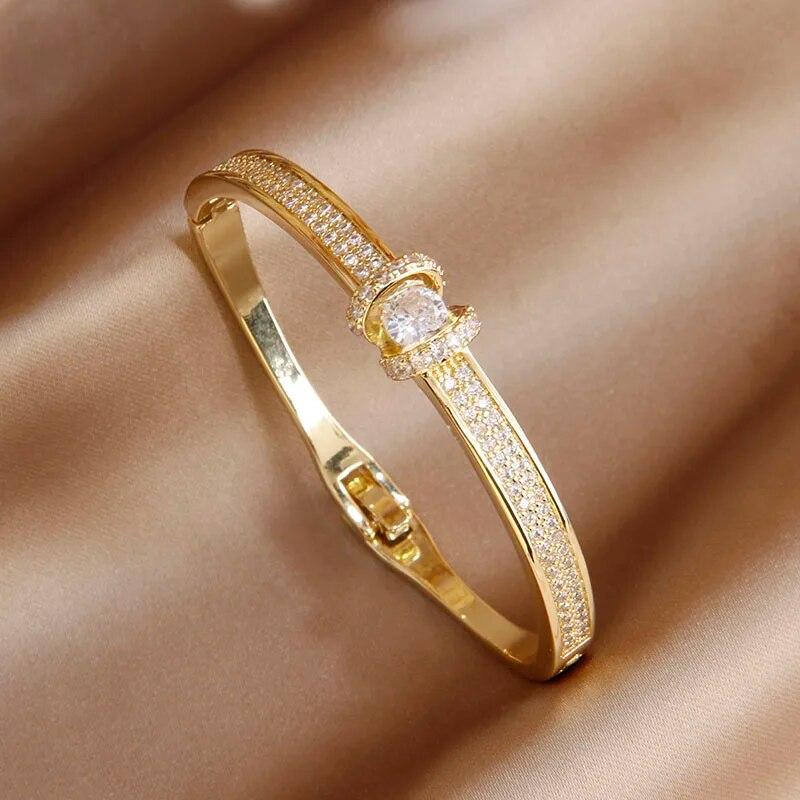 2023 New Design Opal Geometric Open Bangles&bracelets for Women Fashion Brand Jewelry Delicate Zircon Bangles