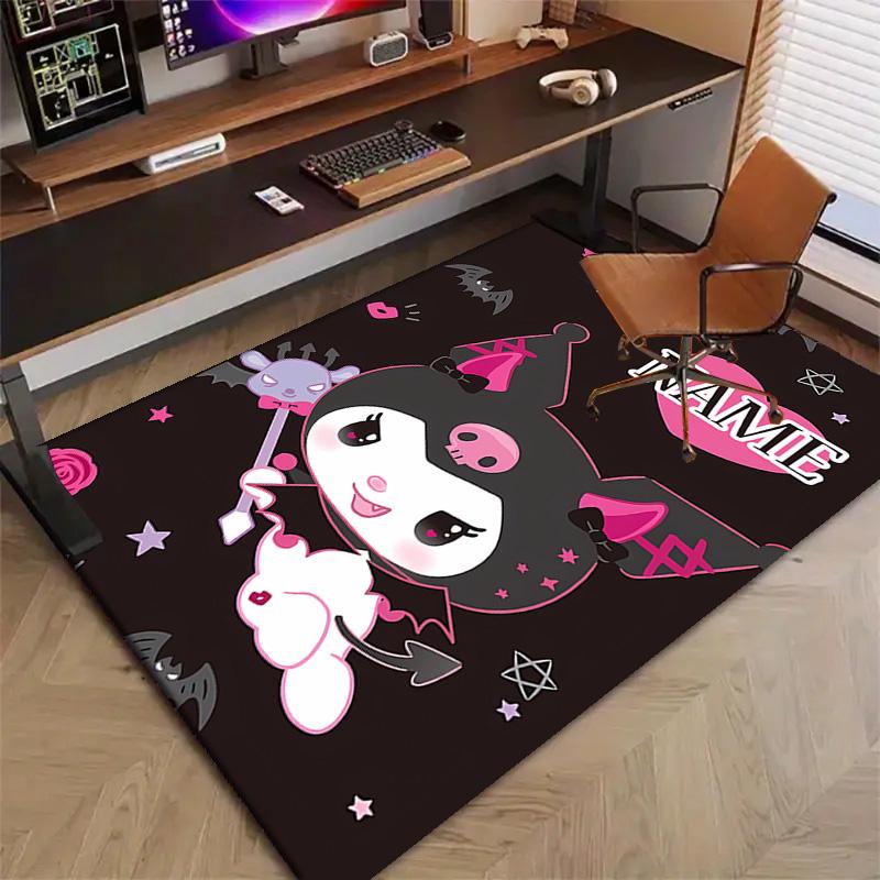 Custom Kuromi Mat Personalized Name, Polyester Washable Indoor Entryway Rug, Gift for Christmas, Easter, Thanksgiving Day