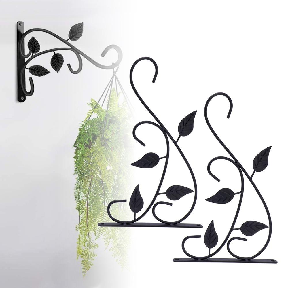 2pcs Black Wall Mount Plant Hook 11.97x8.46in Outdoor Plant Bracket Living Room