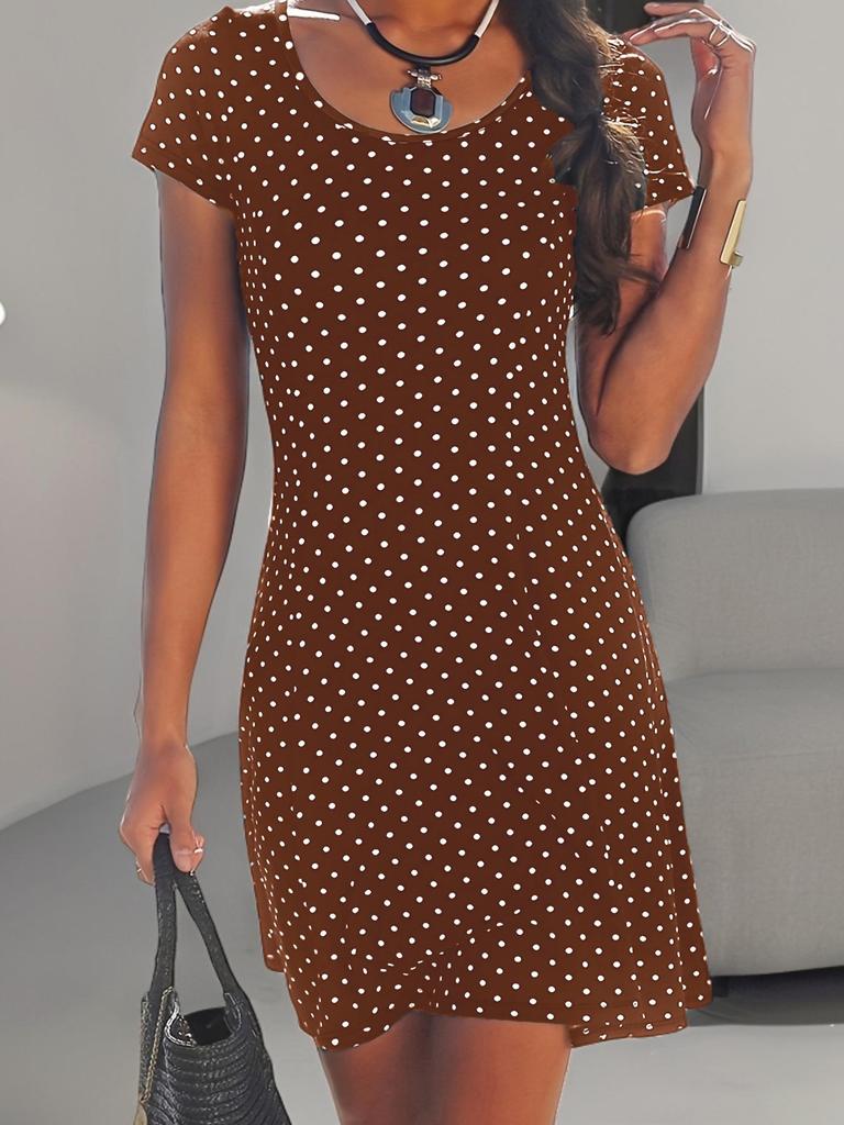 Vestido de Verano de Lunares - Casual de Manga Corta con Volantes