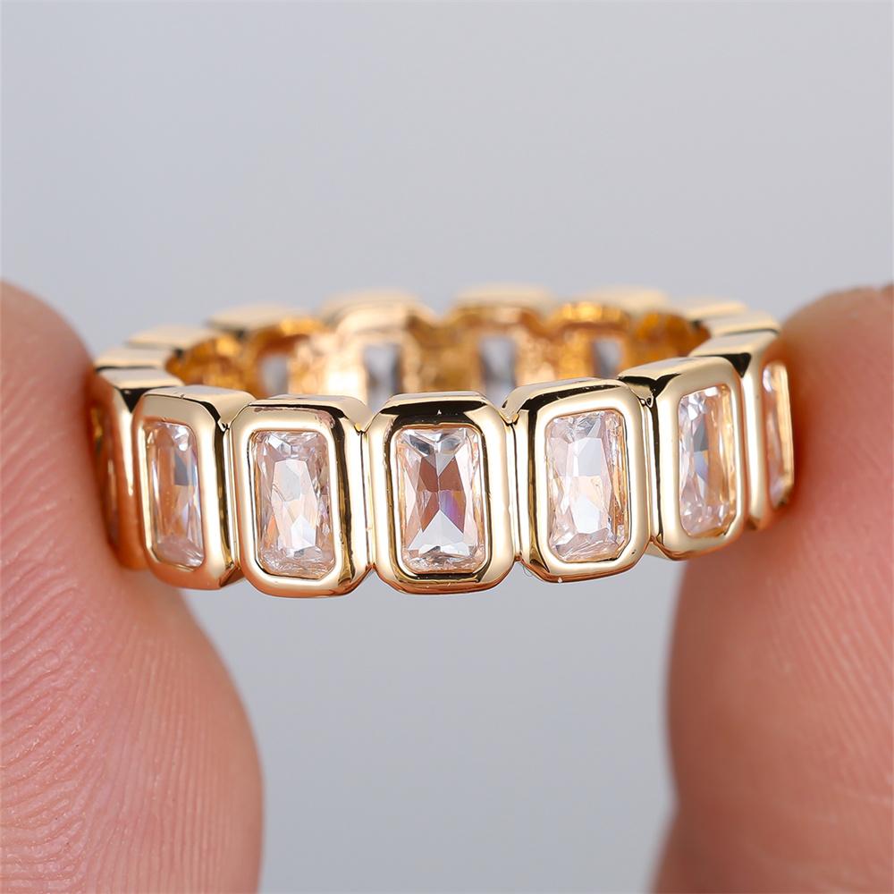 Rectangle Stone Geometric White Zircon Rings For Women Vintage Gold Color Engagement Bands Wedding Jewelry Bridal Versatile Gift
