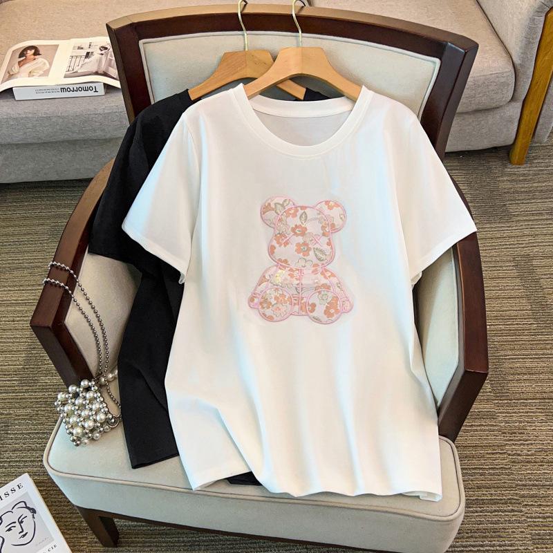 

Women s Plus Size Mid-Length Loose Fit Short-Sleeve Round Neck T-Shirt (200-350 Jin) 6XL чёрный