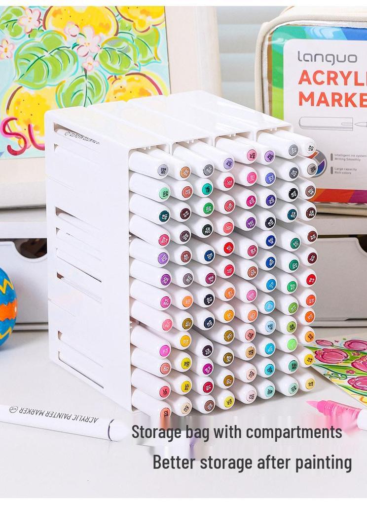 Lan Guo 288-Color Soft Tip Liquid Acrylic Markers Gift Box for Students & Children - Stackable Watercolor Pens