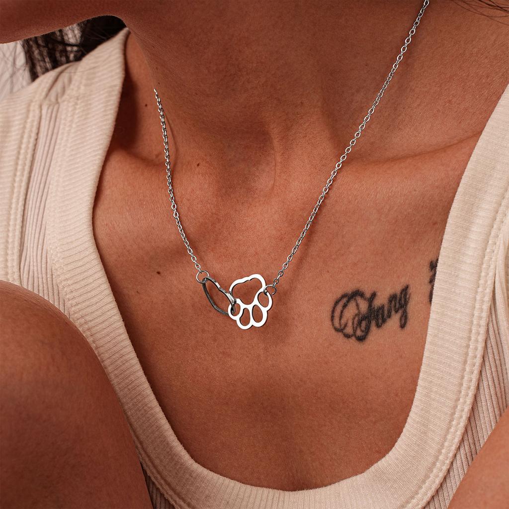 Promotional Cute Necklace, Cartoon Pet Footprint Love Hollow Stainless Steel Pendant Item
