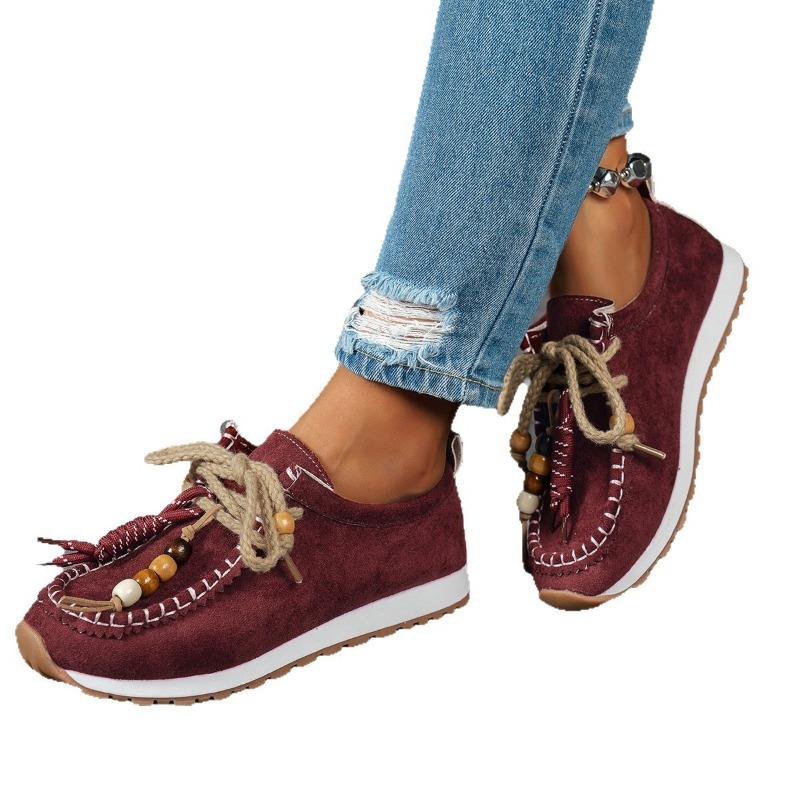 Women's Single Shoes, Loafers, New Large-sized Front Lace-up Bean Shoes