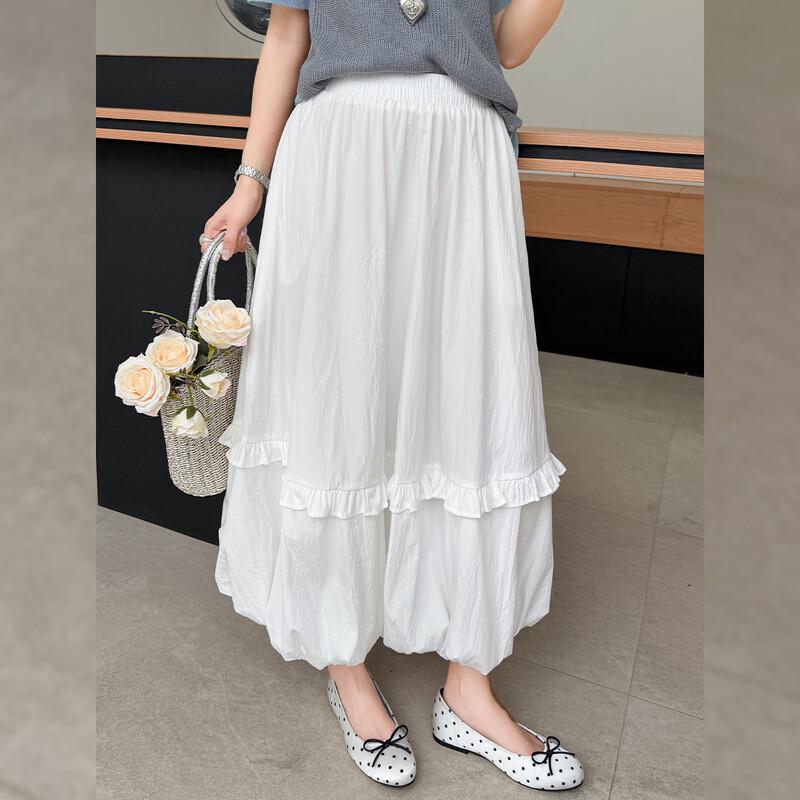 Bailuyu Sweet Style Ruffle Hem Elastic Waist Long Skirt F