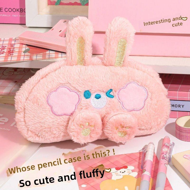 Niedliche Kaninchen-Plüsch-Federtasche mit großem Fassungsvermögen für Schüler zur Aufbewahrung von Bürobedarf