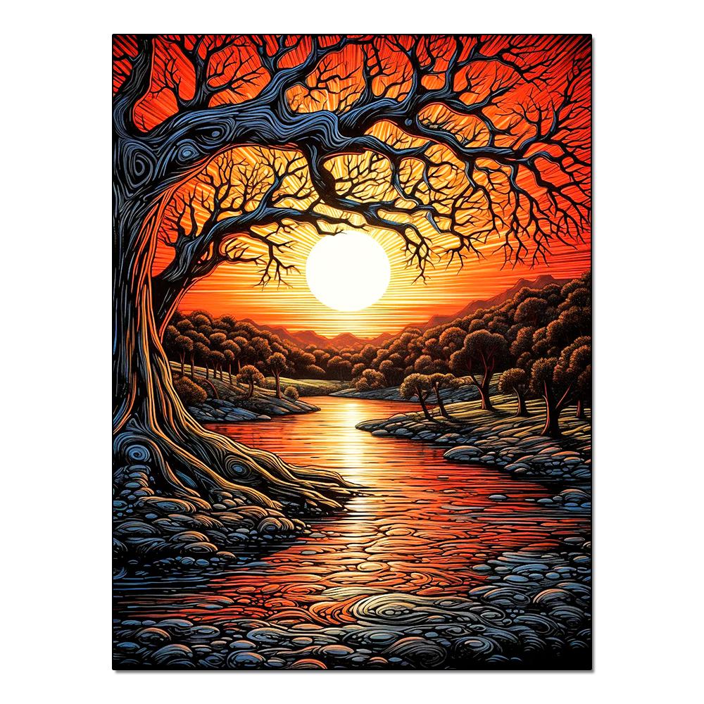Landscape Sunset Diamond Painting Complete Kit DIY Mosaic Embroidery Hobby Handicraft Painting for Home Wall Decoration