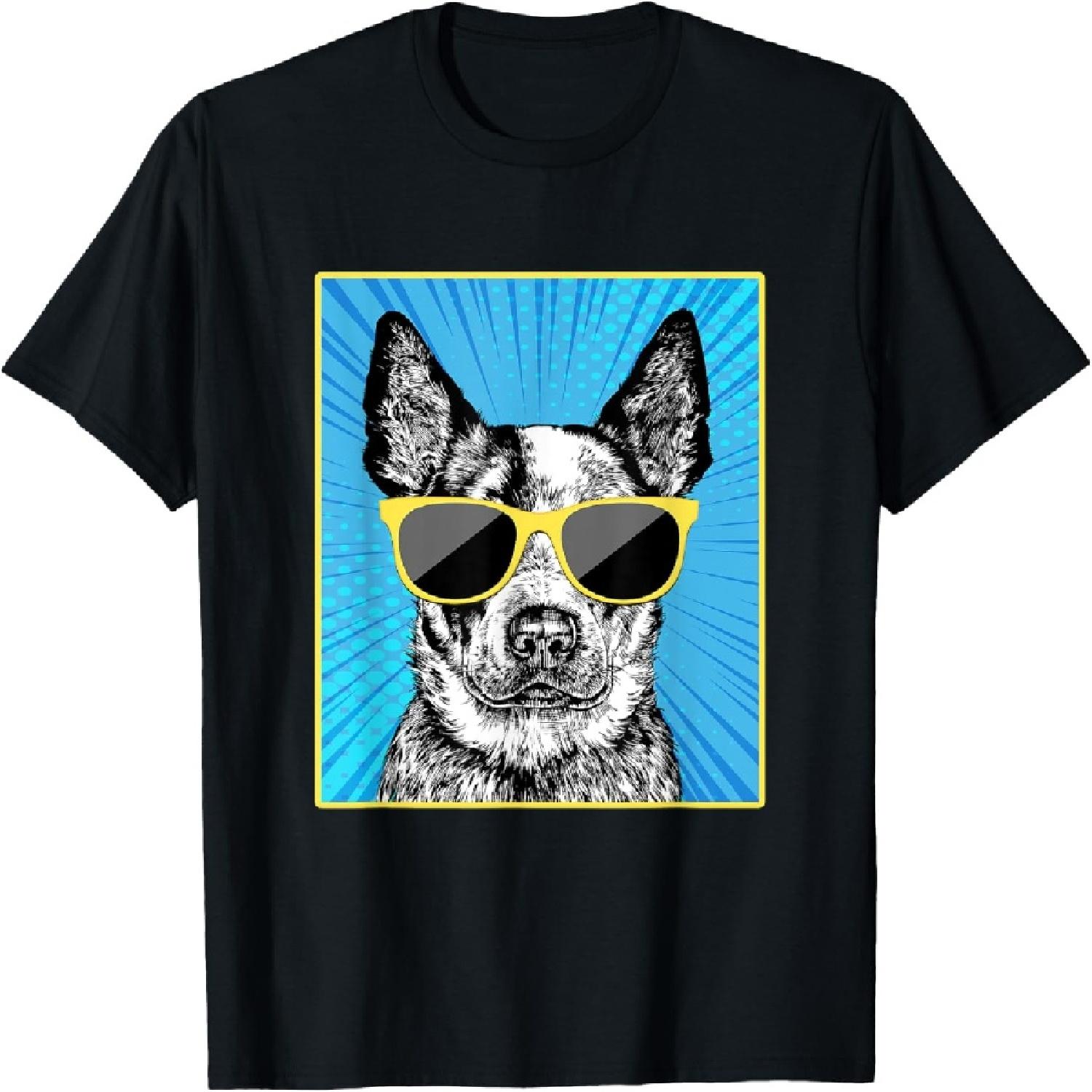 Heeler Portrait Pop Art Australian Cattle Dog Sunglasses Men Women Kids T-Shirt S
