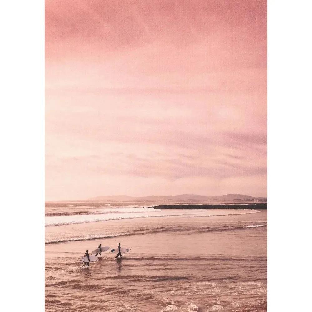 Pink Beach Ocean Artwork Poster Canvas Printing Surf Coconut Tree Nordic Wall Art Living Room Bedroom Home Decor
