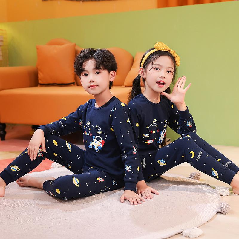 Children's pajamas pure cotton boys' long johns set girls' baby thermal underwear medium and children's bottom cotton sweater