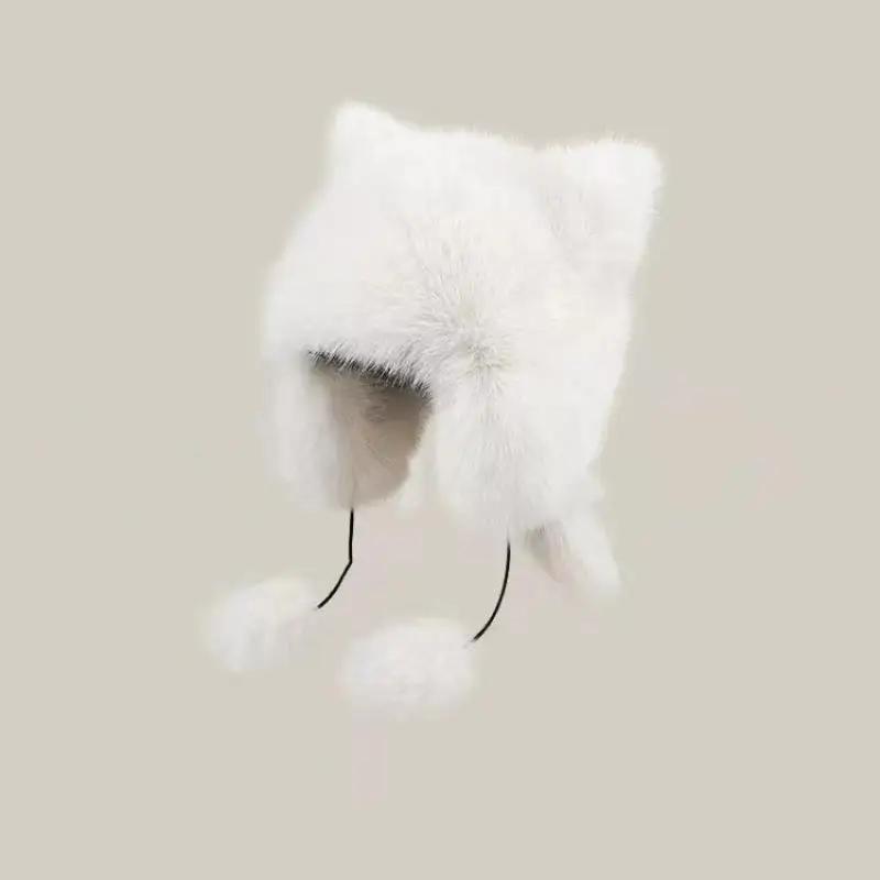 New Thickened Winter Hats For Women Keep Warm Windproof Furry Trapper Hat With Cute Tail Ear Protectors Bomber Hat Winter