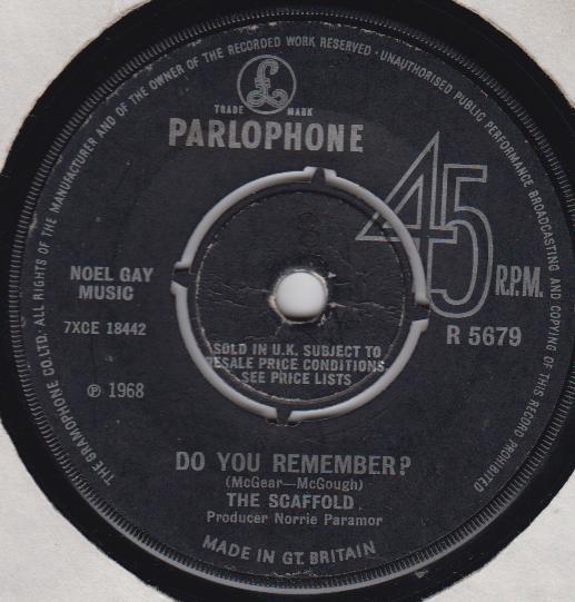 

7inch Record SCAFFOLD - Do You Remember R5679 Parlophone 1968 UK Rock Used