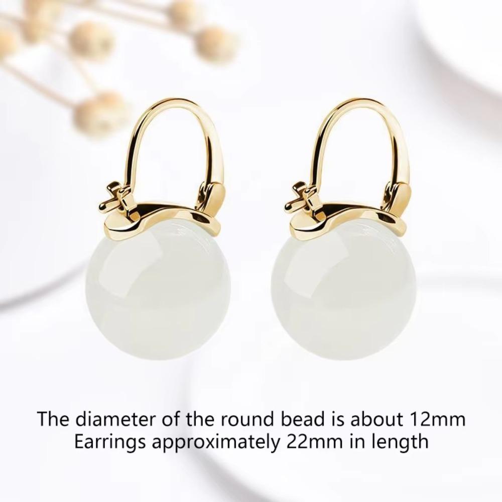 Circle Ear Buckle Ice Jade Earrings Jewelry Ancient Style Jade Bead Earrings Women