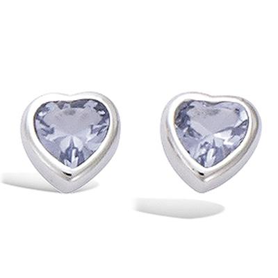 [J8627] - Silver Earrings 'Love' Blue Tanzanite Silver (rhodium Plated) - 5x5 Mm