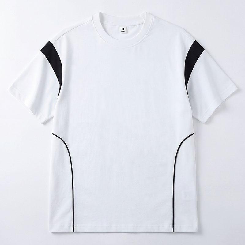 Short-sleeved T-shirt Black and White Contrasting Colors Trendy Street Style Solona Cool Line Stitching, Loose Shoulder Men's Top