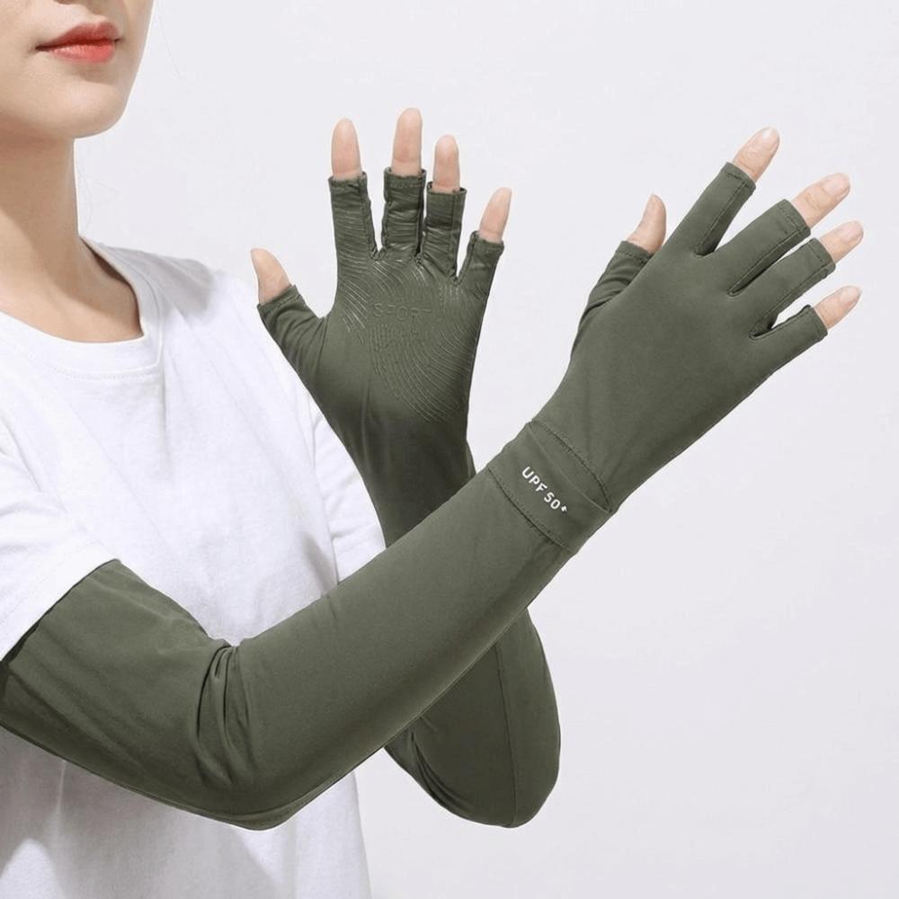 Non-slip Long Sleeve Solid Color Sunscreen Sleeve Gloves Thin Summer Arm Cover  Driving