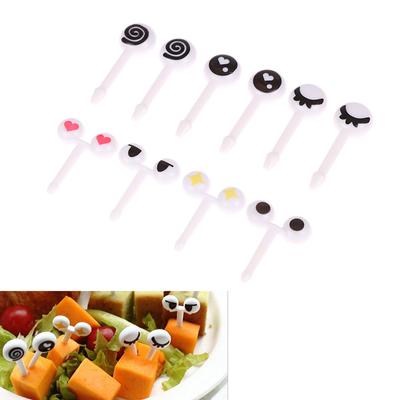 10Pcs Cute Eyes Fruit Fork Plastic Fruit Pick Snack Cake Dessert Food Toothpick
