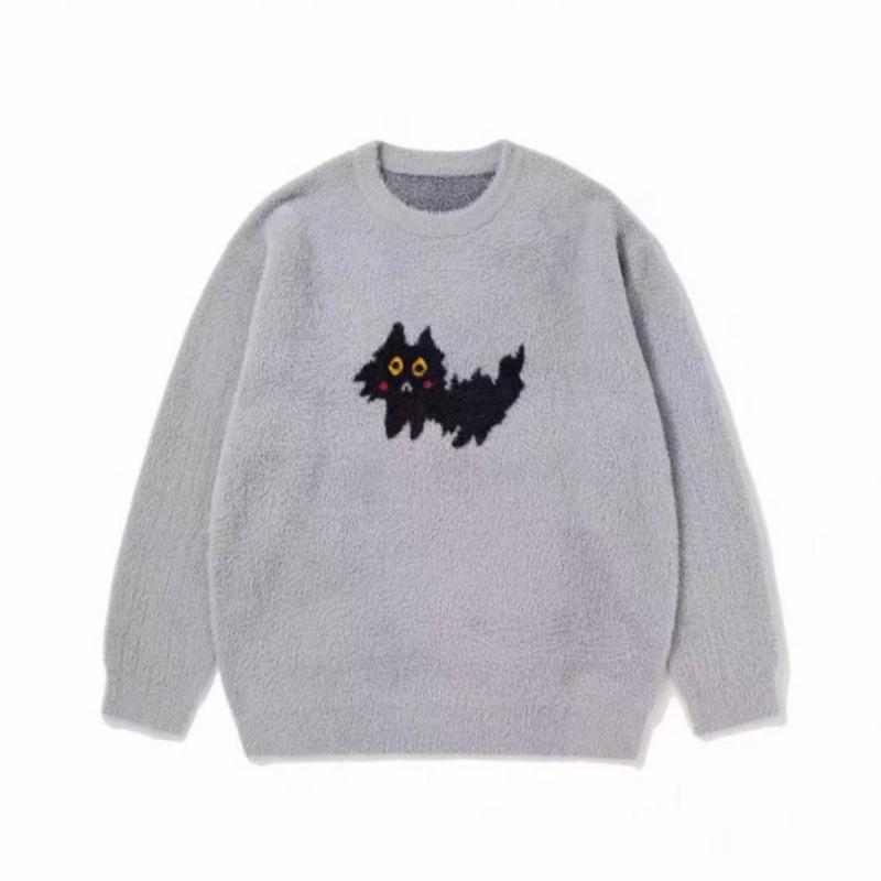 Trendy Unisex Cute Cat Pattern Soft Fluffy Knit Sweater - Warm Round Neck Long Sleeve for Couples