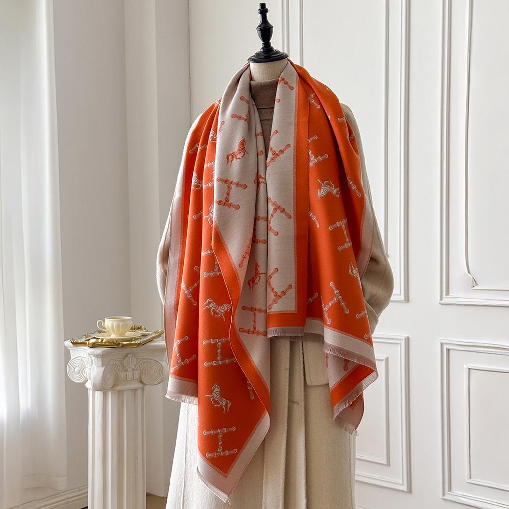 Brand Fashion Women's Cashmere Winter Shawl - Vintage Floral Printed Oil Painting Style Pashmina Thick Wrap & Poncho