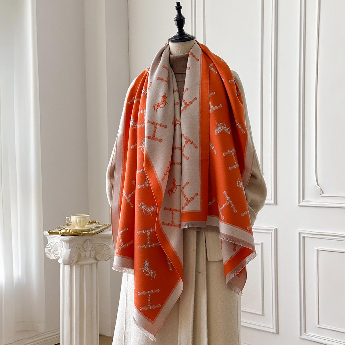 

Brand Fashion Women s Cashmere Winter Shawl - Vintage Floral Printed Oil Painting Style Pashmina Thick Wrap & Poncho помаранчевий