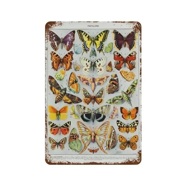 Vintage Butterfly Insect Plant Collection Chart Metal Tin Sign Retro Aesthetic Art Decor for Living Room Wall Home Decor Poster