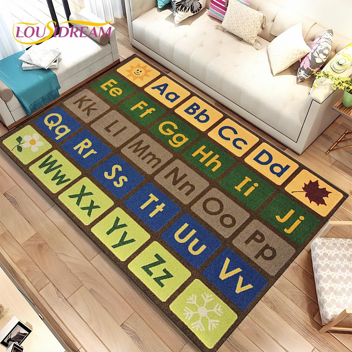 

ABC Мультфільм Дитяча ігрова кімната Алфавіт Діти повзають Дошкільний килимок, килимок для вітальні, спальні, диван, нековзний килимок 70x100cm(27x39im)