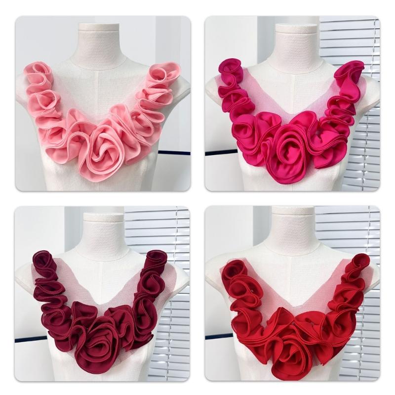 Polyester-Faltenblumen-Aufnäher Einfach aufzunähen Für Kleidungsreparaturen Und Kreative Projekte Auf Verschiedenen Stoffen