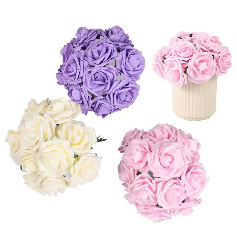 20Pcs Rose Artificial Flowers With Stem Foam Fake Roses Wedding Bouquet Centerpieces Decoration Birthday Party DIY Gift Craft