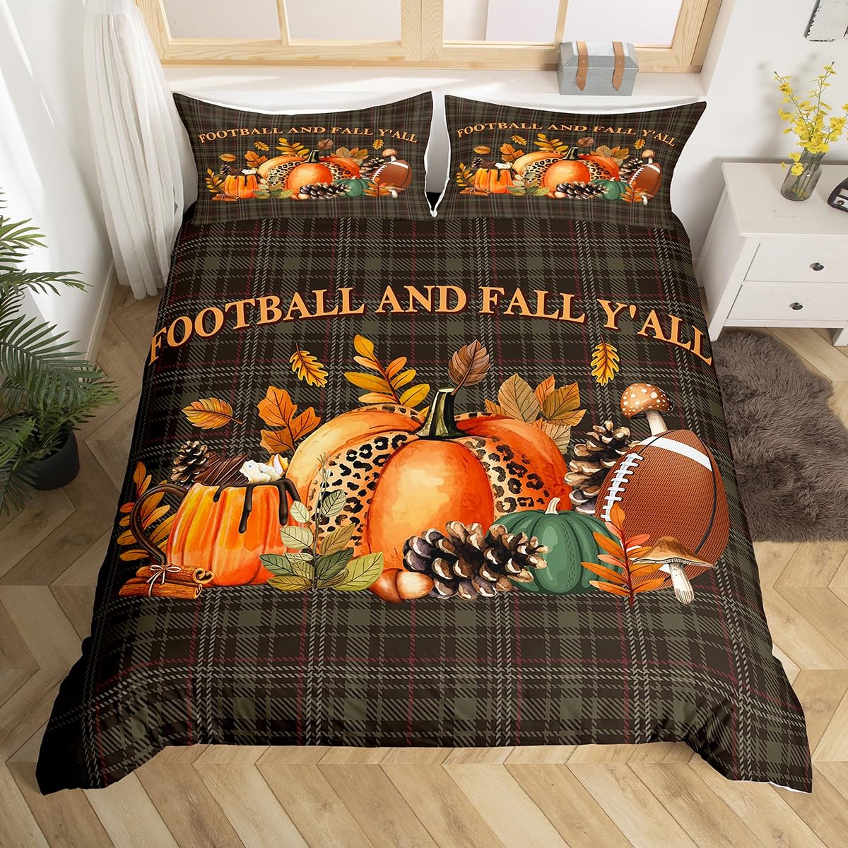 

Fall Themed Duvet Covers For Kids Teens Quilt Covers Queen Size Lightweight Down Room Decor 2 Pillowcases 1 Duvet Cover No Quilt EU Single(135x200cm)
