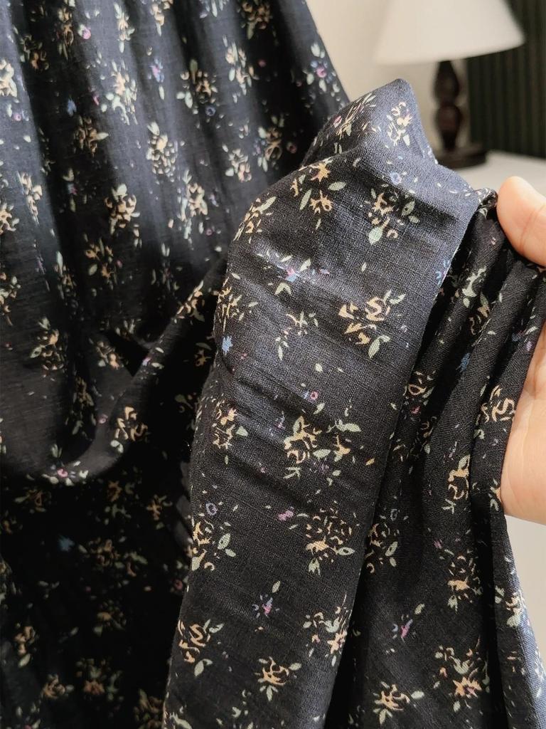 Women's Retro A-Line Floral Midi Skirt with Elastic Waist: Spring & Autumn Versatile, Forest-Inspired, Slimming Design