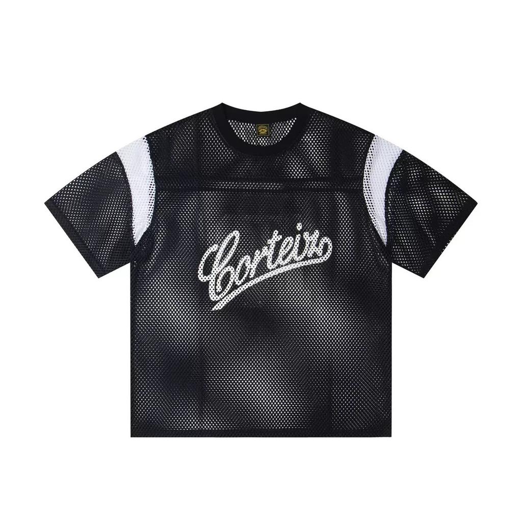 New Mesh Breathable Letter Short Sleeve Tshirts for Men and Women Crew Neck Baggy Casual Top Tees Oversized Sport Tshirt