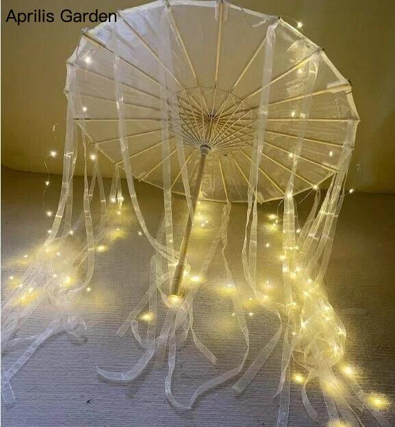 LED Yarn Silk Cloth Lace Decorative Umbrella Beach Parasol Princess Chinese Japan Umbrella Drama Craft Umbrella Cosplay