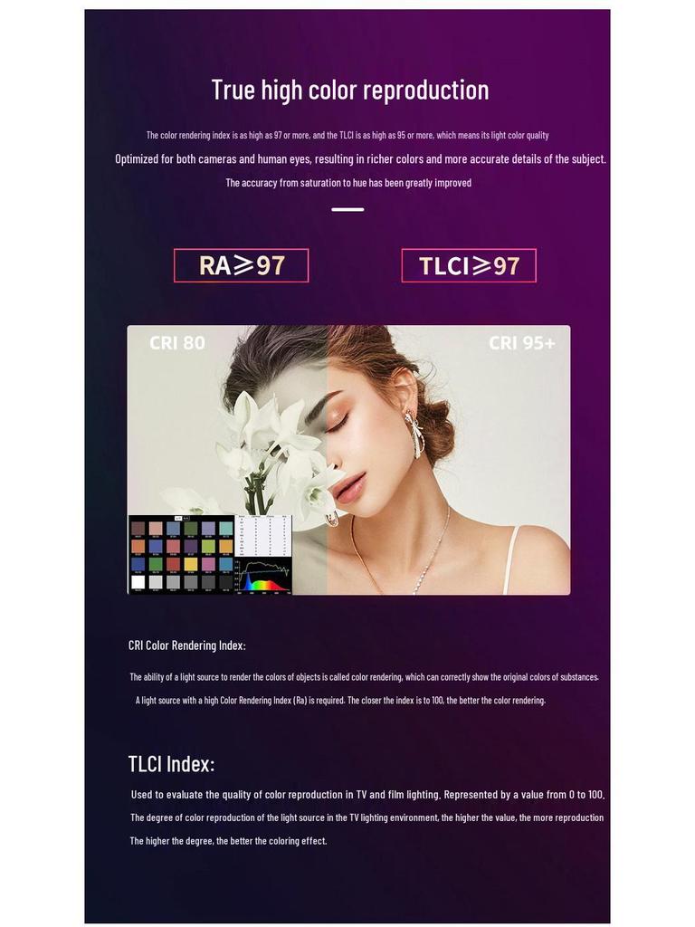 8-Color RGB Studio Fill Light with Wide Temperature Range & Stepless COB Adjustment for Film, TV, and Live Broadcast Atmosphere