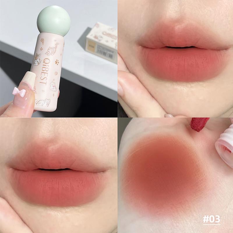 QIBEST Nude Matte Lip Modder Waterproof Niet-plakkende Vloeibare Lippenstift Langhoudend Hoog Gepigmenteerde Lipgloss Tint Koreaanse Cosmetica