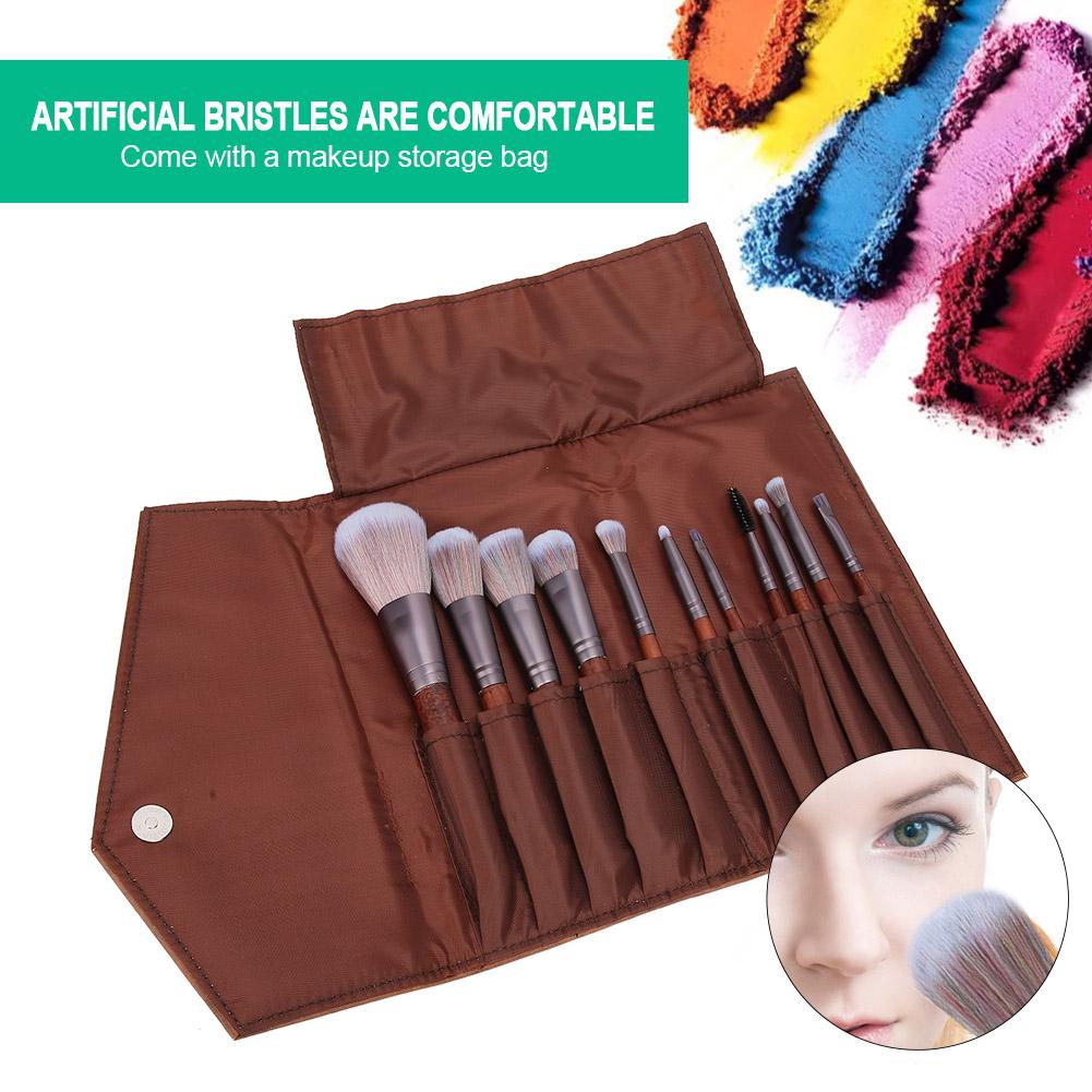 

11pcs Artificial Fiber Brush Hair Wooden Handle Facial Makeup Brushes with Bag